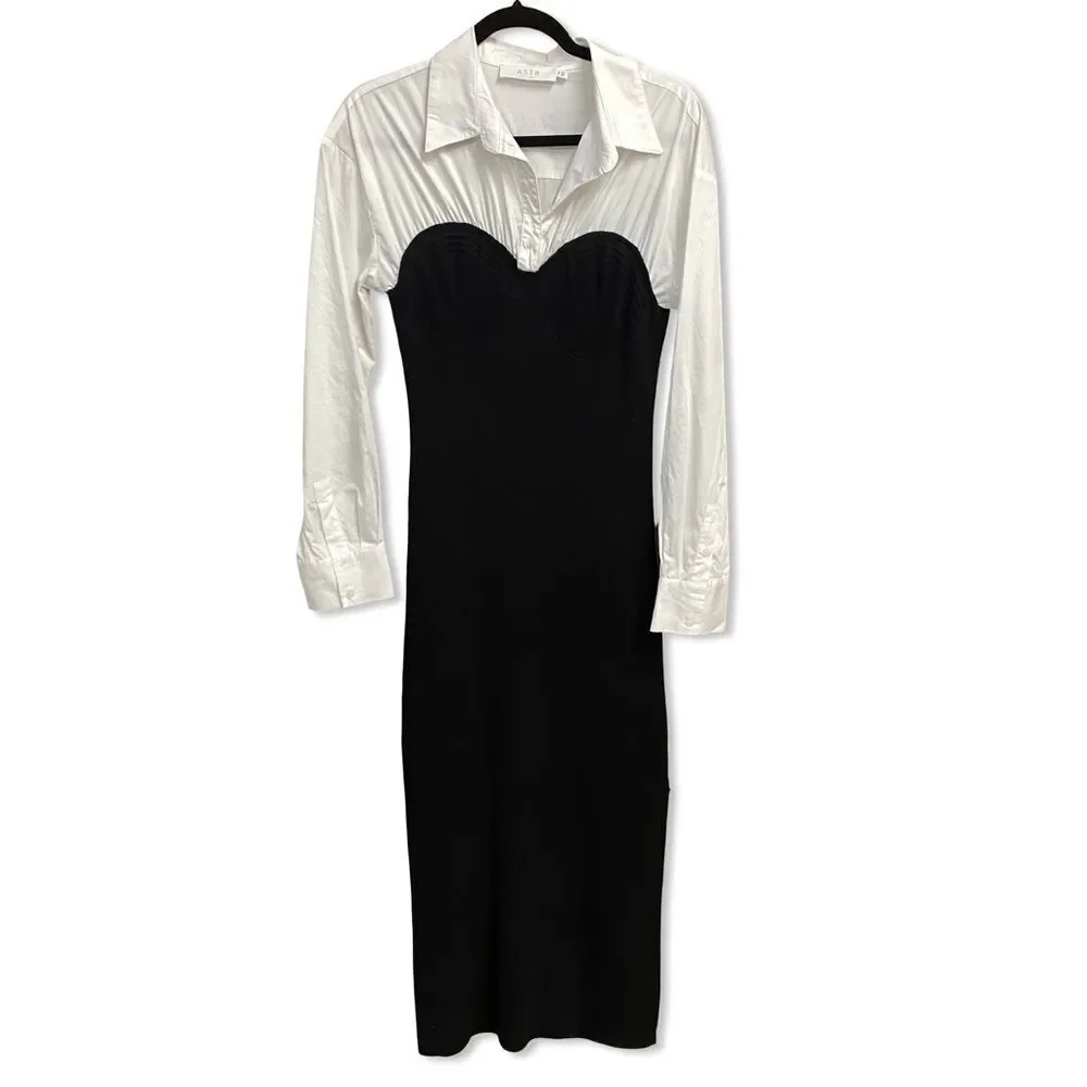 Astr The Label Allyn Dress Black & White
 Long Sleeve knit poplin Revolve XL - Picture 5 of 10